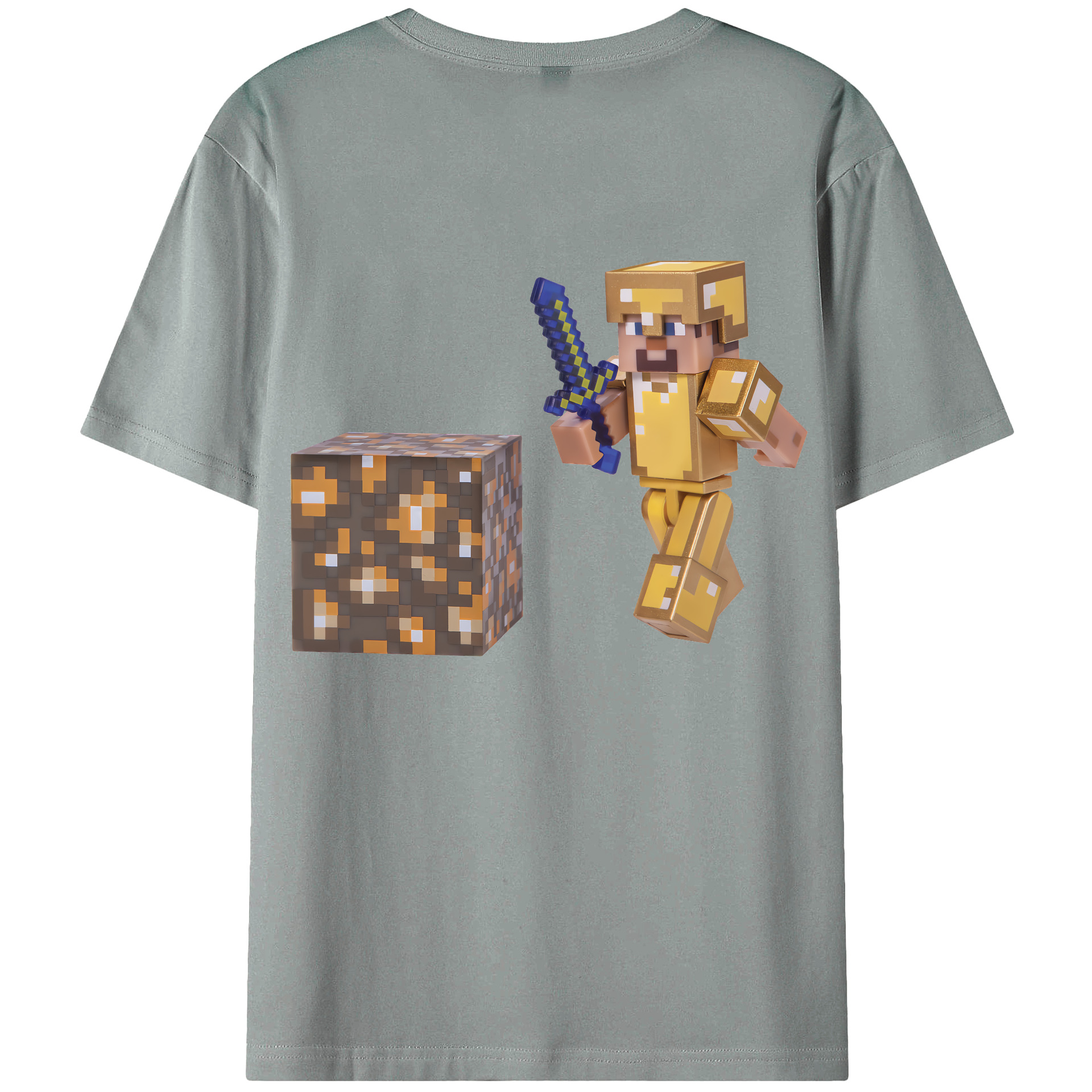 （画像用） マインクラフト ブロックの世界 Minecraft MC Block world 綿100％ メンズ半袖Tシャツ（バックプリント） 通気性